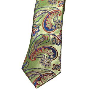 John Sparks Men's Tie – Green Paisley with Red, Blue & Gold Accents